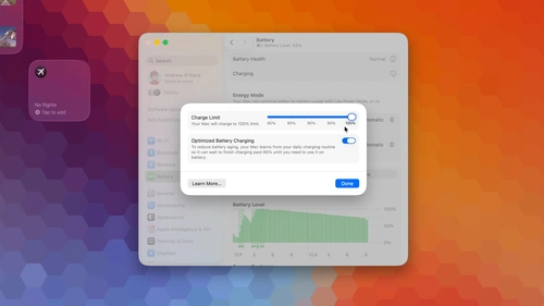 Chế độ tối ưu sạc pin trên macOS 26.4. Ảnh: .