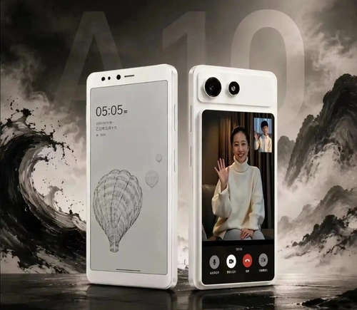 Hisense A10, mẫu điện thoại độc lạ với màn hình chính E-ink và màn hình phụ LCD có thể tháo rời ở phía sau. Ảnh: .