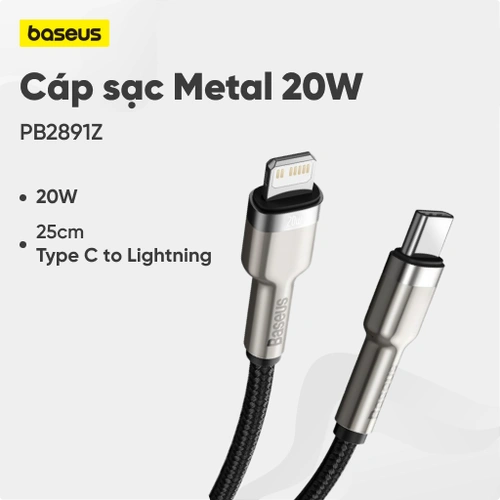 Cáp sạc Baseus Metal Type C to Lightning 20w 25cm PB2891Z