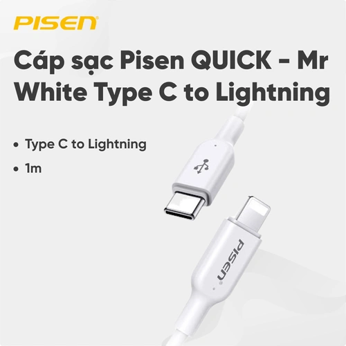 Cáp sạc Pisen QUICK - Mr White Type C to Lightning 1m - Global Trắng